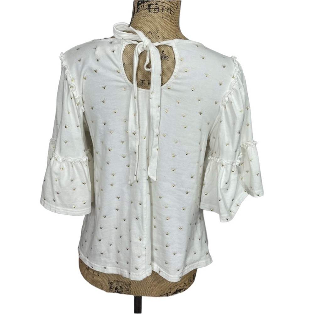Altar’d State Sunburst Sparkle Tie Back Boho Top Size Small White and Gold - Picture 3 of 11